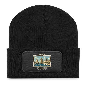 Frankreich La Rochelle Vintage Reisemarke - Recycelte Patch Beanie - Schwarz - Vorne