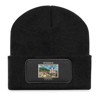 Österreich Mariazell Vintage Reisemarke - Recycelte Patch Beanie - Schwarz - Vorne