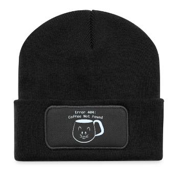 Hellblaue Katzentasse Fehler 404 Kaffee nicht gefunden - Recycelte Patch Beanie - Schwarz - Vorne
