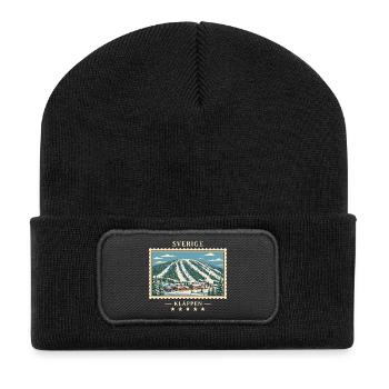 Schweden Kläppen Winter Vintage Reisemarke - Recycelte Patch Beanie - Schwarz - Vorne