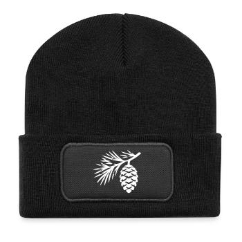 Tannenzapfen Zweig - Recycelte Patch Beanie - Schwarz - Vorne