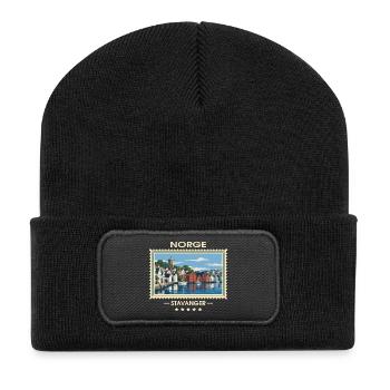 Norwegen Stavanger Vintage Reisemarke - Recycelte Patch Beanie - Schwarz - Vorne