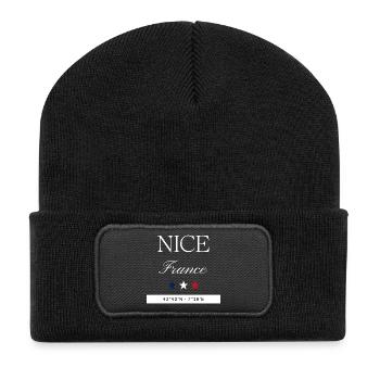 Nizza Frankreich Souvenir – Reise minimalistisch - Recycelte Patch Beanie - Schwarz - Vorne