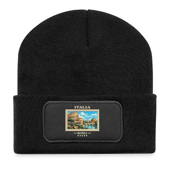 Italien Rom Vintage Reisemarke - Recycelte Patch Beanie - Schwarz - Vorne