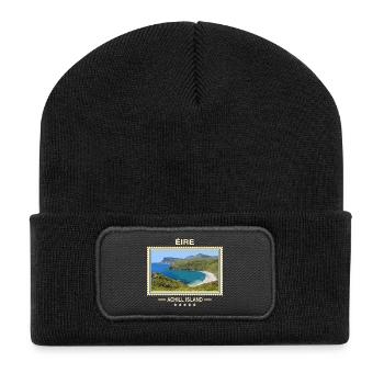 Irland Achill Island Vintage Reisemarke - Recycelte Patch Beanie - Schwarz - Vorne