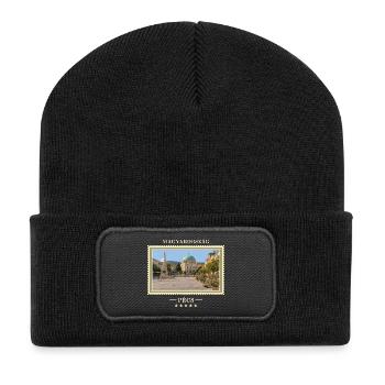 Ungarn Pécs Vintage Reisemarke - Recycelte Patch Beanie - Schwarz - Vorne
