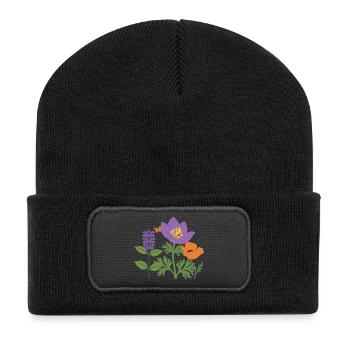 Mohn · Blumenstrauß · Gartenfreunde · Blumen - Recycelte Patch Beanie - Schwarz - Vorne