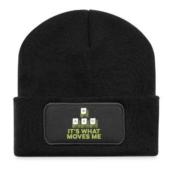 WASD Motivationsspruch - Recycelte Patch Beanie - Schwarz - Vorne