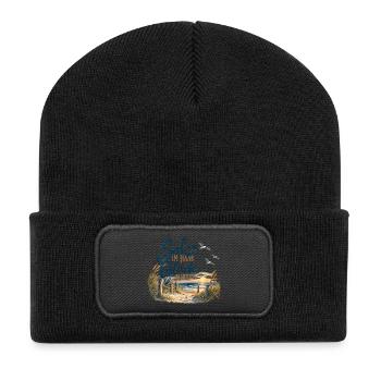 Salz im Haar Glück im Herzen - Recycelte Patch Beanie - Schwarz - Vorne
