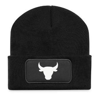 Stierkopf Silhouette - Recycelte Patch Beanie - Schwarz - Vorne