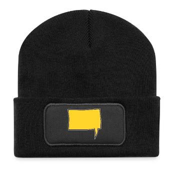 Eckige Sprechblase rechts in Gelb - Recycelte Patch Beanie - Schwarz - Vorne