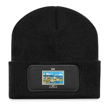 Japan Kobe Vintage Reisemarke - Recycelte Patch Beanie - Schwarz - Vorne