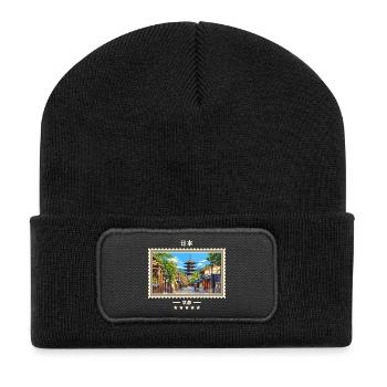 Japan Kyoto Vintage Reisemarke - Recycelte Patch Beanie - Schwarz - Vorne