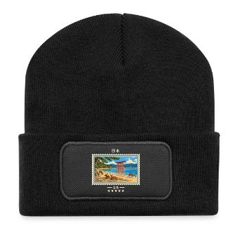 Japan Miyajima Vintage Reisemarke - Recycelte Patch Beanie - Schwarz - Vorne