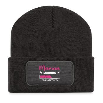 Mama lädt Bitte warten... - Recycelte Patch Beanie - Dunkelgrau - Vorne