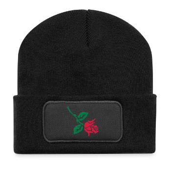 rose retro tattoo patjila - Beanie recyclé à patch - noir - Devant