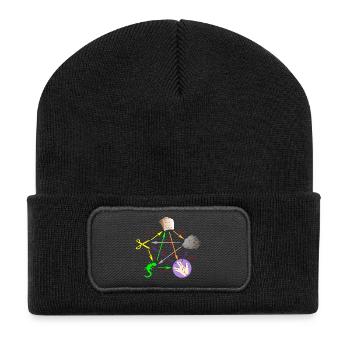 Schere Stein Papier Echse Spock - Recycelte Patch Beanie - Schwarz - Vorne