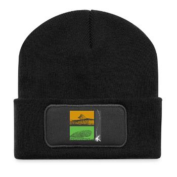 Modell 26 - Forelle und Äsche - Recycelte Patch Beanie - Schwarz - Vorne