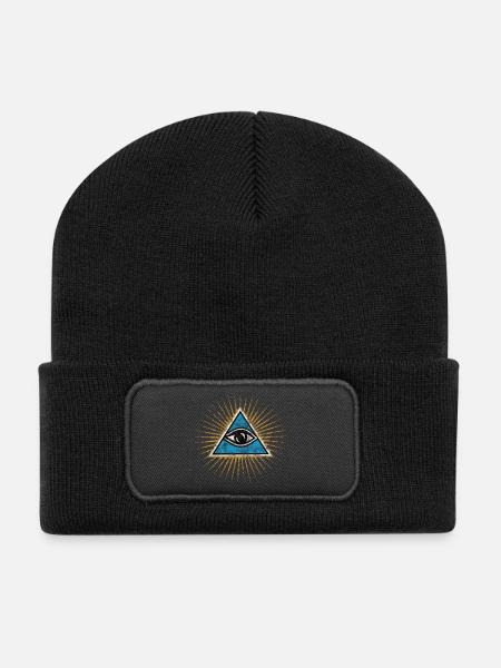 Allsehendes Auge, Dreieck, Pyramide, Vintage, Gott - Recycelte Patch Beanie - Schwarz