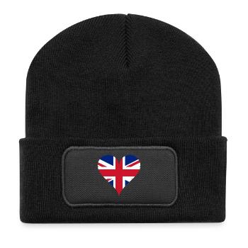 Heart English Flag UK Union Jack Fan Gift - Recycled Patch Beanie - black - Front