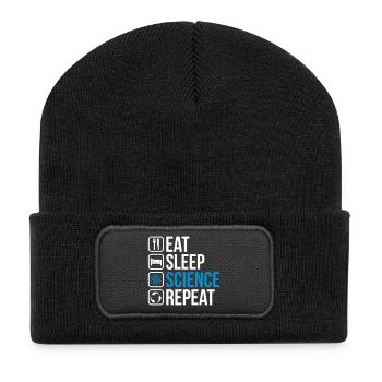 Eat Sleep Science Repeat - Recycelte Patch Beanie - Schwarz - Vorne
