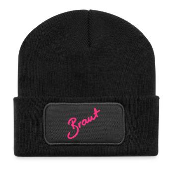 Braut edler Schriftzug , lustige Geschenkidee - Recycelte Patch Beanie - Schwarz - Vorne
