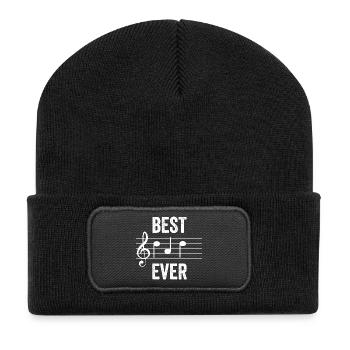 BEST DAD NOTEN WEISS Geschenk Musiker Vater Papa - Recycelte Patch Beanie - Schwarz - Vorne