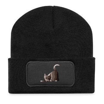 Katze - Recycelte Patch Beanie - Schwarz - Vorne