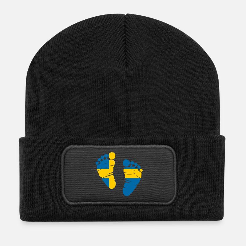 Schweden Stockholm Geschenk Heimat - Recycelte Patch Beanie - Schwarz