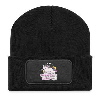 Kittykatacorn Einhornkatze - Recycelte Patch Beanie - Schwarz - Vorne