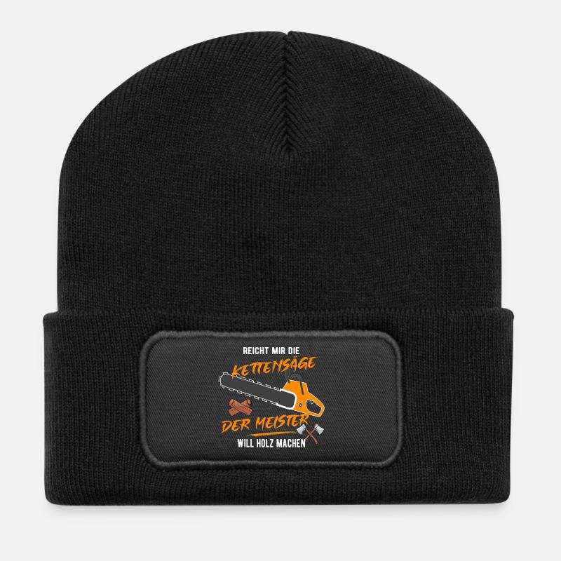 Der Meister will Holz machen! - Recycelte Patch Beanie - Schwarz