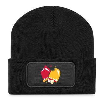 zwei leuchtend leckere Eissorten am Stil - Recycelte Patch Beanie - Schwarz - Vorne