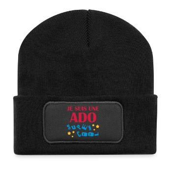 adolescent / enfant / ado / adolescente - Beanie recyclé à patch - noir - Devant