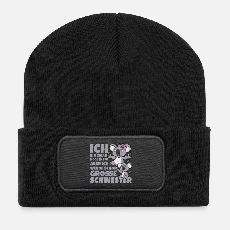 Große Schwester Koala Koalas Geschwister Mädchen - Recycelte Patch Beanie - Schwarz