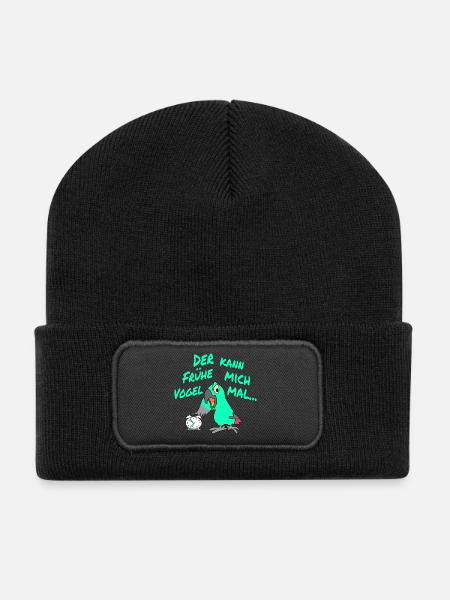 Der Frühe Vogel kann mich mal !!! - Recycelte Patch Beanie - Schwarz