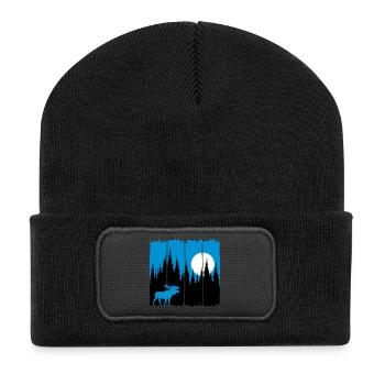 Moose in front of the moon / sun forest dweller forest deer animal - Recycled Patch Beanie - black - Front