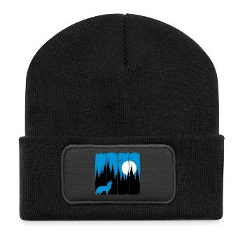 Wolf in front of the moon / sun forest dweller forest animal gift - Recycled Patch Beanie - black - Front