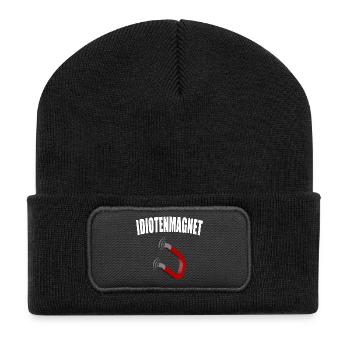 Idiotenmagnet - Recycelte Patch Beanie - Schwarz - Vorne
