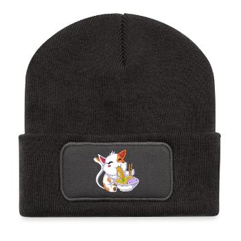 Ramen mangeant des chats - Beanie recyclé à patch - charbon - Devant