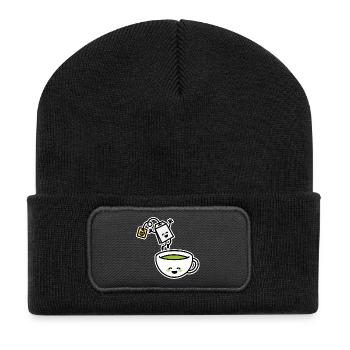 Funny Matcha Green Tea Kawaii Cartoon Teacup - Recycled Patch Beanie - black - Front