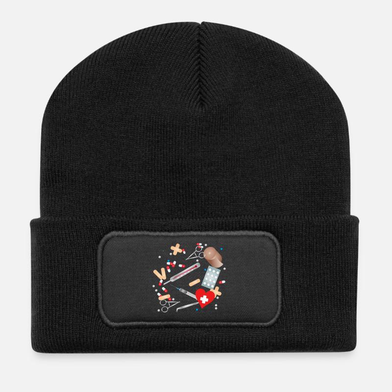 Kit de premiers soins, pharmacie de voyage ou pharmacie de maison - Beanie recyclé à patch - noir