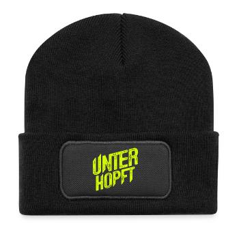 Unterhopft - Bier - Saufen - Lustig - Alkohol - Recycelte Patch Beanie - Schwarz - Vorne