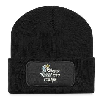 Poisson avec des frites! Nourriture délicieuse dicton drôle - Beanie recyclé à patch - noir - Devant