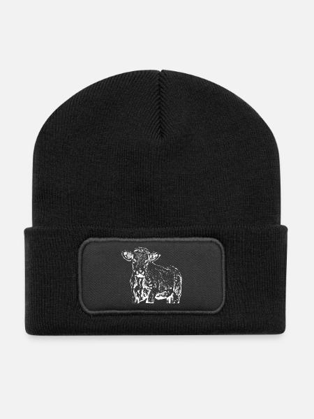 lustige Kuh Geschenk Bauern - Recycelte Patch Beanie - Schwarz