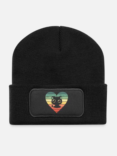 Katze Katzen - Recycelte Patch Beanie - Schwarz