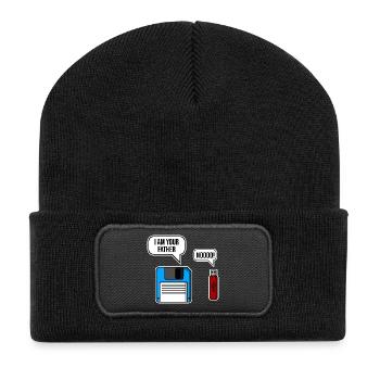 Retro Tech Vater Enthüllung - Recycelte Patch Beanie - Schwarz - Vorne