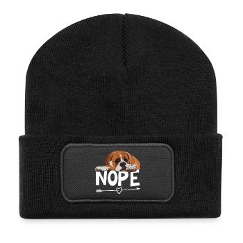 Boxer Hund Nope - Recycelte Patch Beanie - Schwarz - Vorne