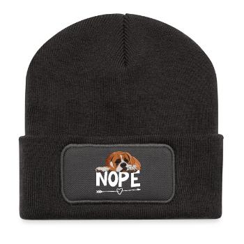 Boxer Hund Nope - Recycelte Patch Beanie - Dunkelgrau - Vorne