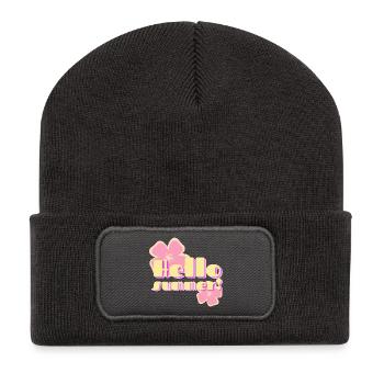 Hallo Sommer-Retro-Pastellblumen - Recycelte Patch Beanie - Dunkelgrau - Vorne
