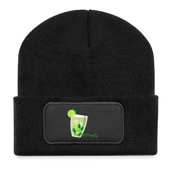Verre de caipirinha avec menthe au citron vert - Beanie recyclé à patch - noir - Devant